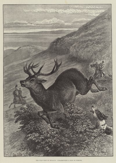 Het Wilde Westen van Engeland, het opjagen van een Hert op Exmoor door Samuel John Carter